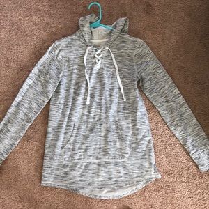 Hooded heather grey sweatshirt. Size small